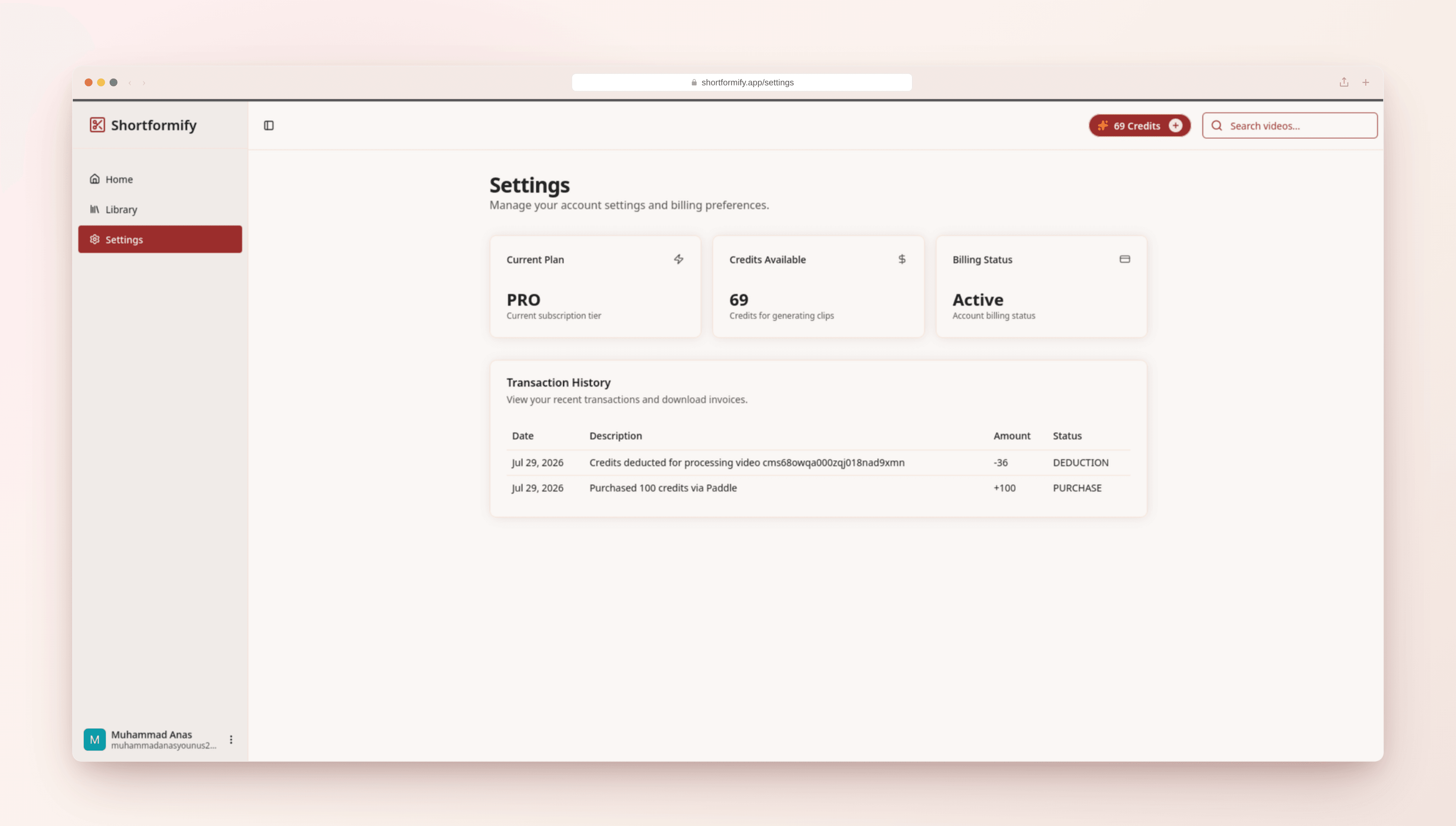 Credits and billing